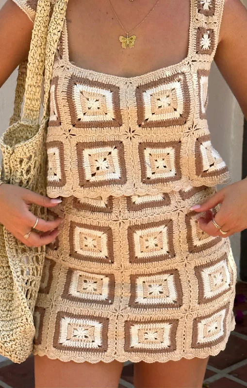 Easy-to-Wear Virgo Crop Top ~ Tan Square Crochet