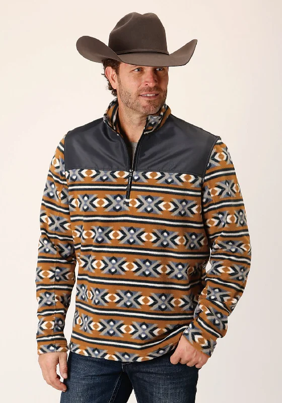 Cozy Sweaters Roper Mens Aztec Print Orange 100% Polyester Fleece Jacket