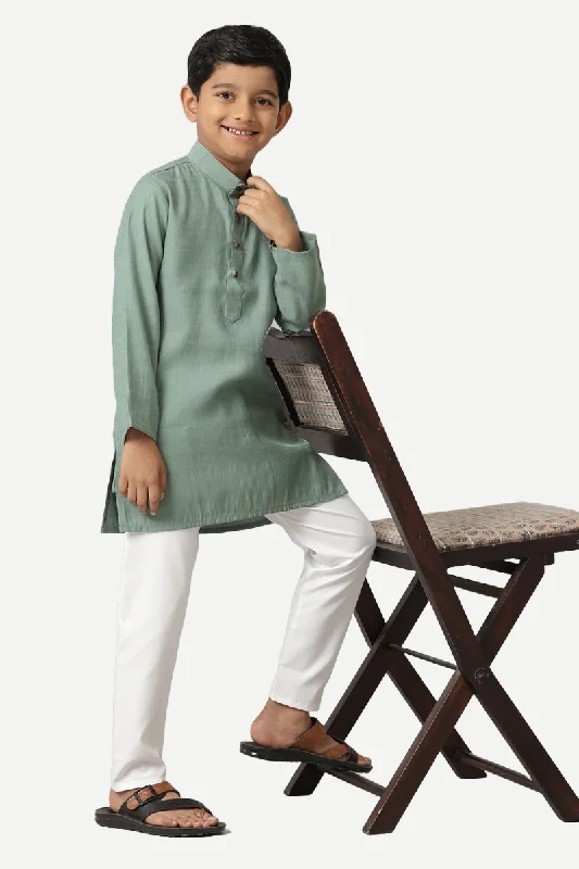 Shining Star -  Greyish Green Kurta and Pyjama 2 in 1 Set For Kids | Uathayam