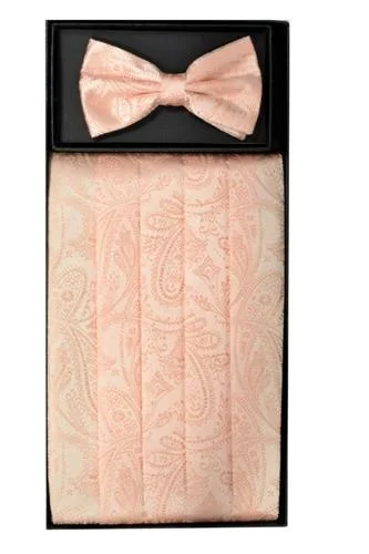 Lazy Style Peach Paisley Cummerbund and Bow Tie Set