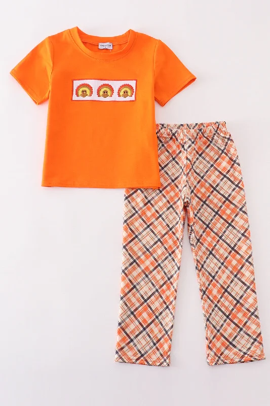 Comfortable Tops Orange turkey embroidery boy set