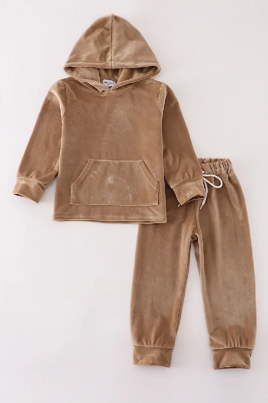 Elegant And Noble Beige velvet boy hoodie set