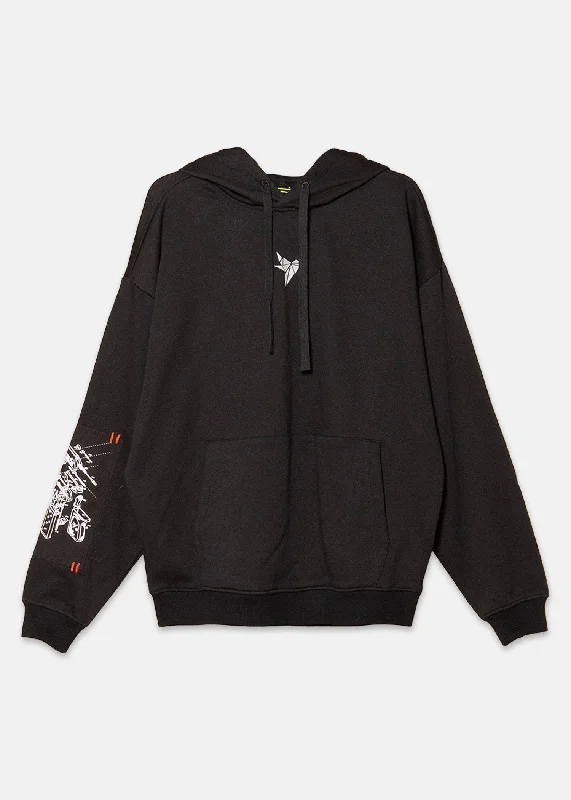 Noble Temperament Konus Men's Logo Print Patch Hoodie in Black