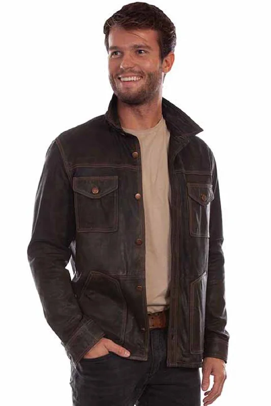 Artistic Temperament Scully Mens Button Up Jean Chocolate Leather Leather Jacket 3X