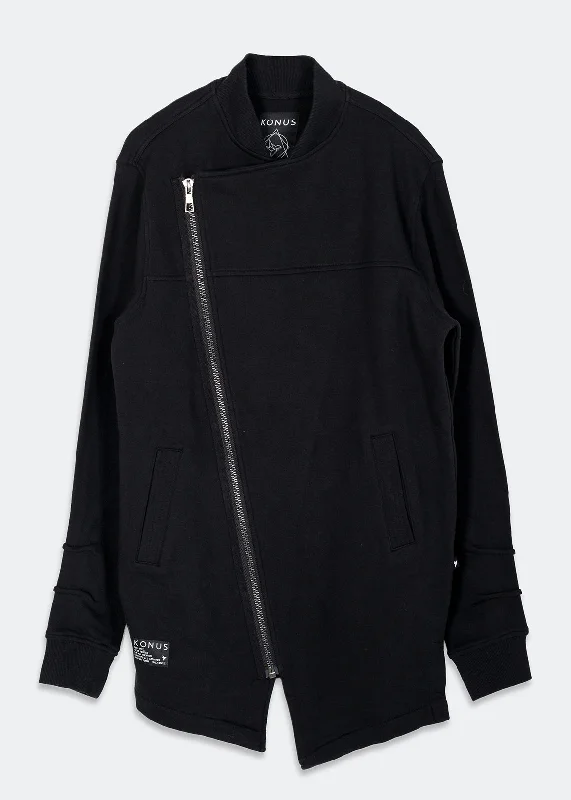 Exquisite Embroidery Konus Men's Asymmetrical Jacket in Black