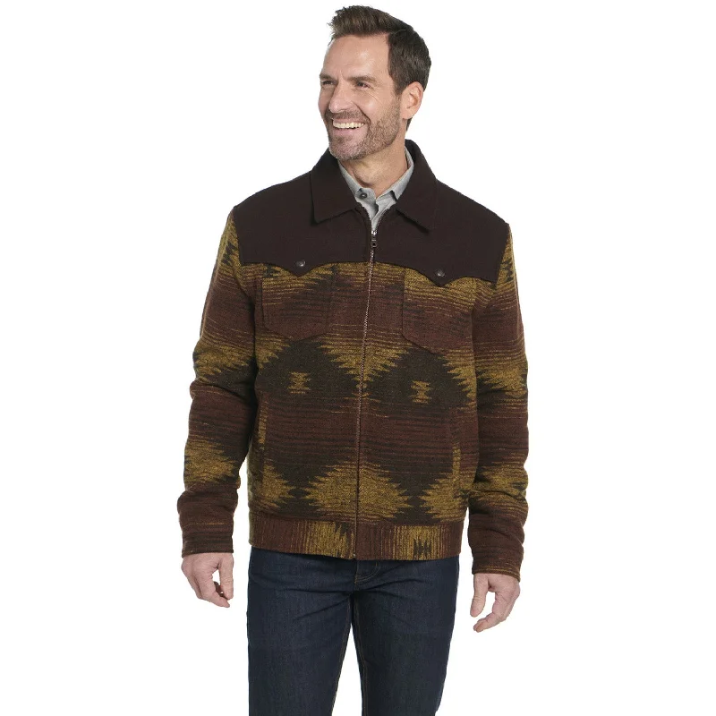 Fashionable In The Times Cripple Creek Mens Two-Toned Navajo Zip CCP Golden Brown 100% Polyester Jacket