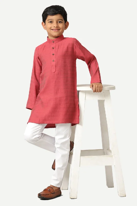 Shining Star - Saffron Red Kurta and Pyjama 2 in 1 Set For Kids | Uathayam