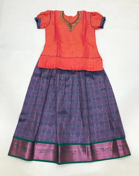 Soft Comfort Delightful Pink Colored Embroidery Work Silk Langa Sets For Girls