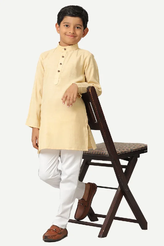 Shining Star - Light Beige Kurta and Pyjama 2 in 1 Set For Kids | Uathayam