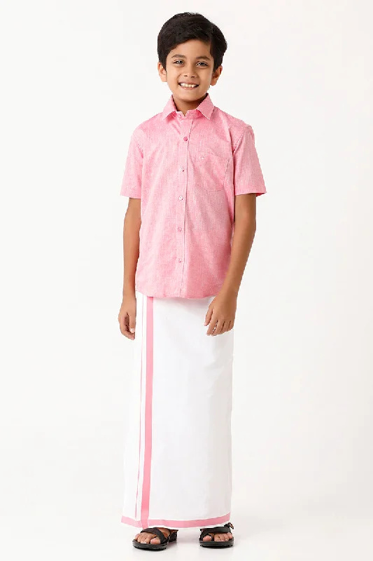 Varna - Pink Matching Fixit Dhoti and Shirt 2 in 1 Set For Kids | Uathayam