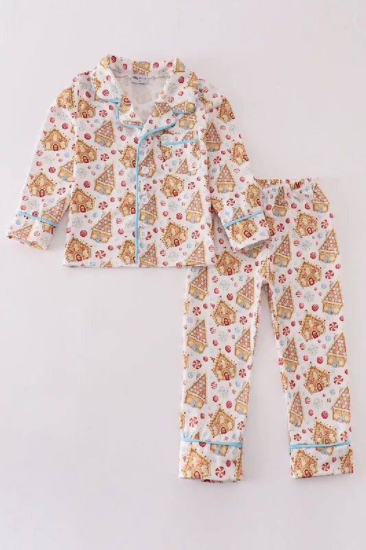 Fashionable Items Christmas gingerbread house print boy pajamas set