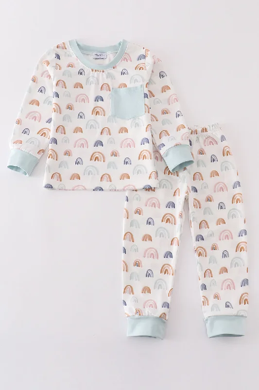 Must-have For Autumn And Winter Watercolor rainbow print boy pajamas set