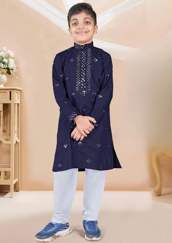 Sports Trend Attractive Blue Color Kurta Pajama Set With Sequence Work