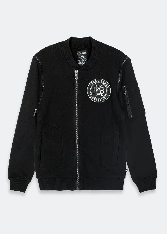 Unique Prints Konus Men's Detachable Sleeve French Terry Bomber in Black
