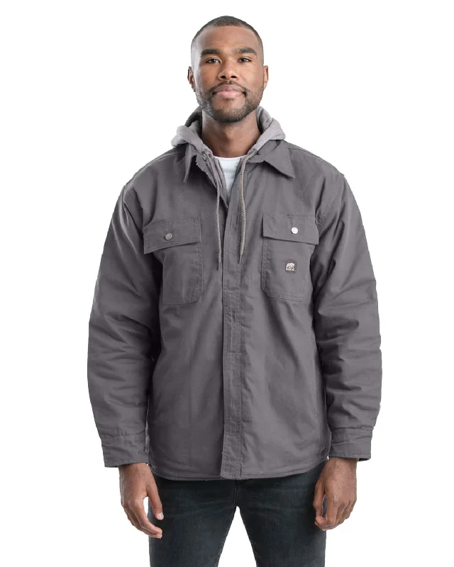 Simple And Comfortable Berne Mens Heartland Duck Hooded Shirt Grey 100% Cotton Jacket