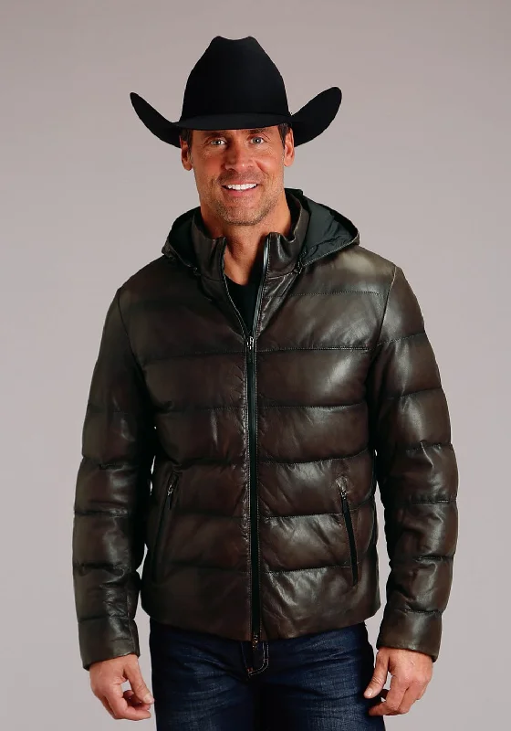 Layered Comfort Stetson Mens Quilted Zip Grey Leather Leather Jacket