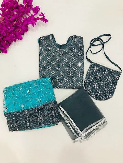 Cozy Street Style Beautiful Gray Kids Lehenga Choli With Dupatta And Shrug