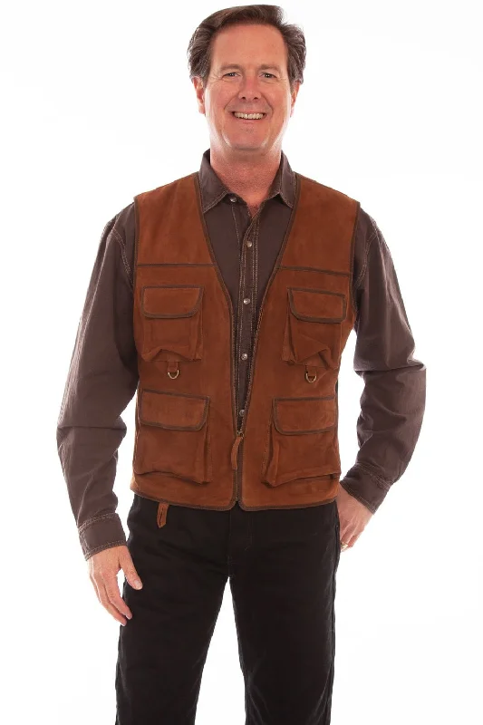 High-end Sense Scully Mens Four Pocket Brown Leather Leather Vest
