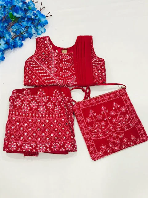 Design And Tailoring Alluring Red Color Satin Silk Embroided Work Choli For Girls