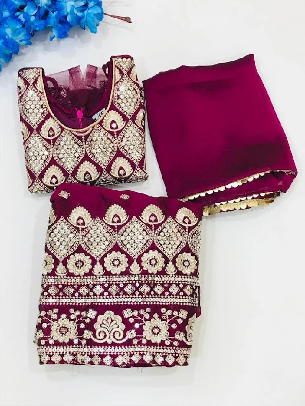 Versatile Style Charming Wine Color Embroidery Choli set For Girls