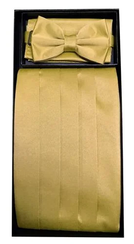 Easygoing Outfits Gold Poly Satin Cummerbund, Bow Tie, and Hanky Set