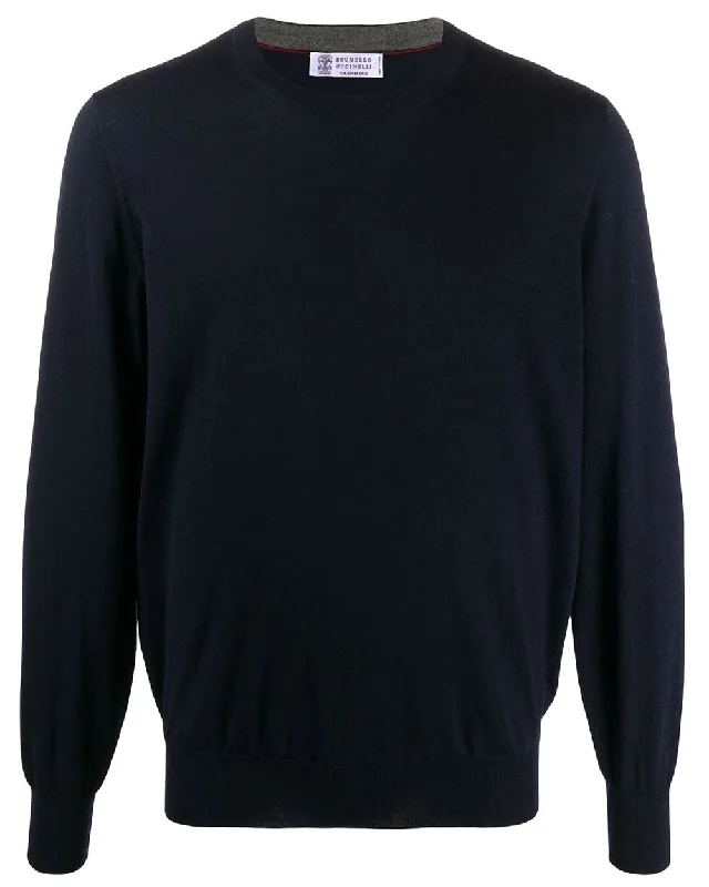 Basic Version Navy Wool and Cashmere Crewneck Sweater