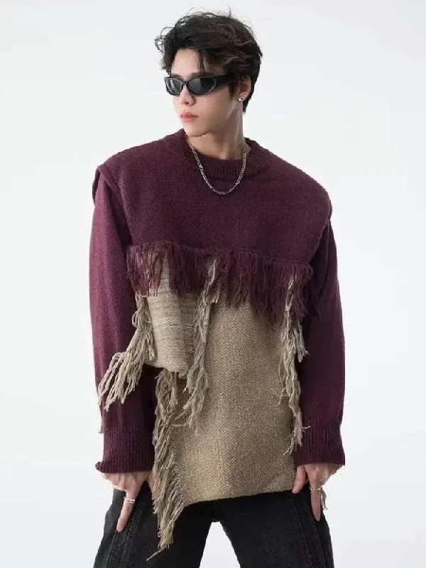 Fresh Comfort Fringe Patchwork Knitted Sweater