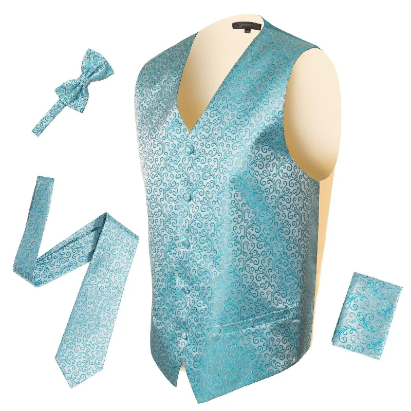 Personal Design Ferrecci Mens PV50-5 Turquoise Cream Vest Set
