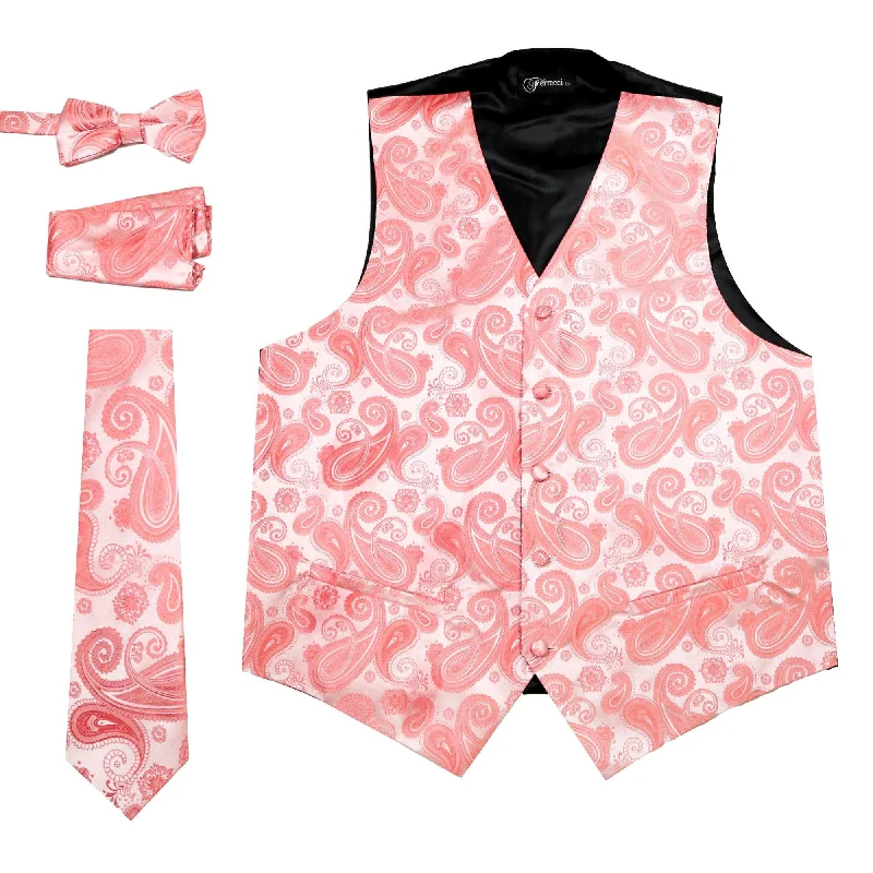 Girl Style Ferrecci Mens Coral Paisley Wedding Prom Grad Choir Band 4pc Vest Set