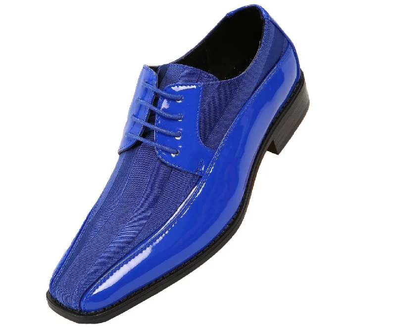 Easygoing Style Men's Striped Satin and Matching Patent Upper Shoes Color Royal