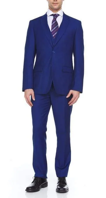 Relaxed Fit Wear Ferera Collection-Men's 3 Piece Slim Fit Suit Solid French Blue
