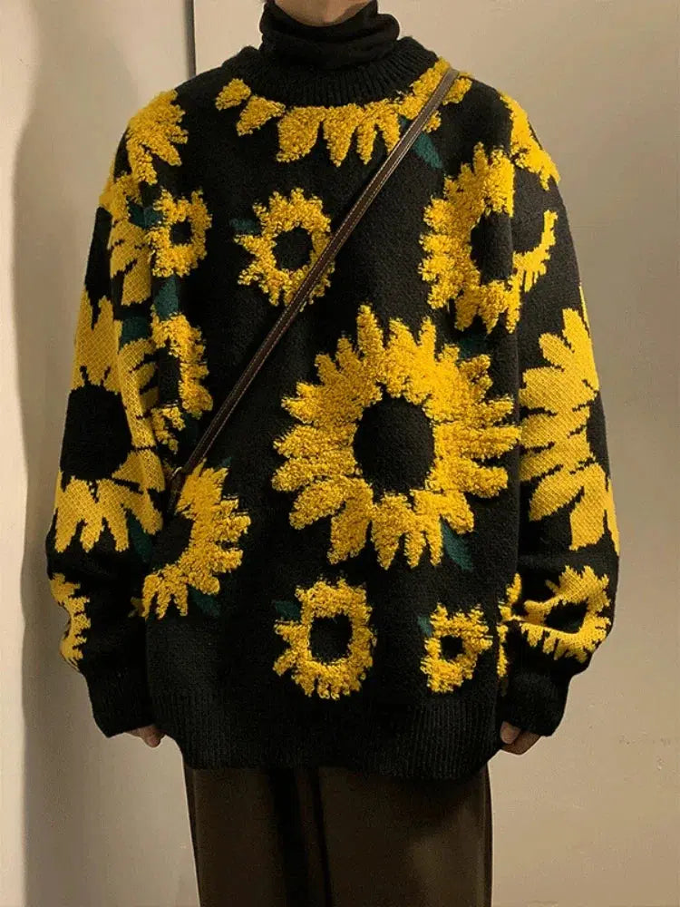 Fashion And Simplicity Sunflower Knitted Sweater