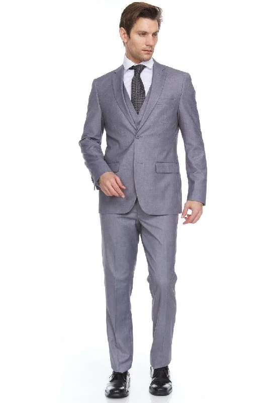 Layered Comfort Ferera Collection-Men's 3 Piece Modern Fit Suit Color Light Gray