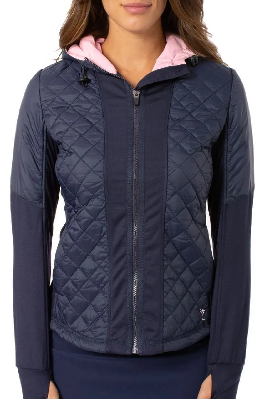 Tropical Style Navy Hooded Windbreaker Jacket