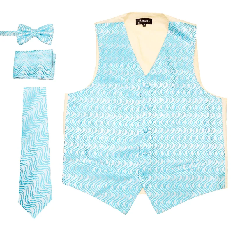 Fashionable Items Ferrecci Mens PV150 - Turquoise/Cream Vest Set