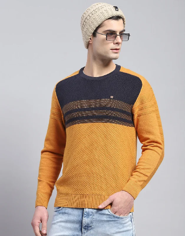 Sports Cool Men Mustard Self Design Round Neck Full Sleeve Pullover