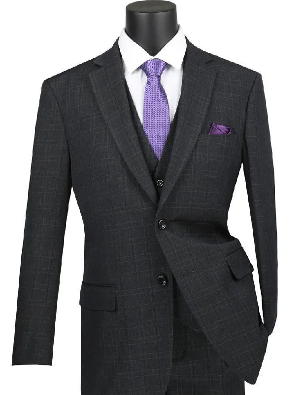 Elegant Fit Vinca Collection- Black Glen Plaid Three Piece Suit Regular Fit