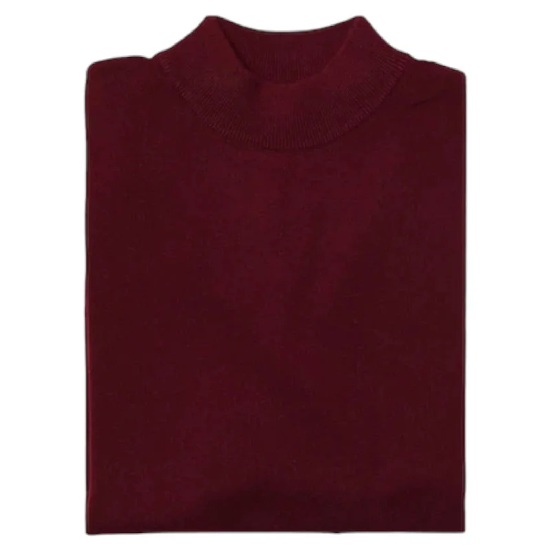 Fashion Must-have Inserch Cotton Blend Mock Sweater (Burgundy)
