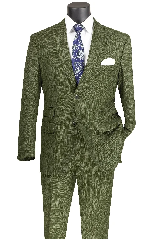 Classic Series Olive Windowpane 2 Piece Modern Fit Suit