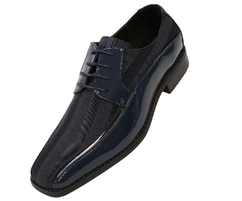 Cozy Chic Men's Striped Satin and Matching Patent Upper Shoes Color Navy