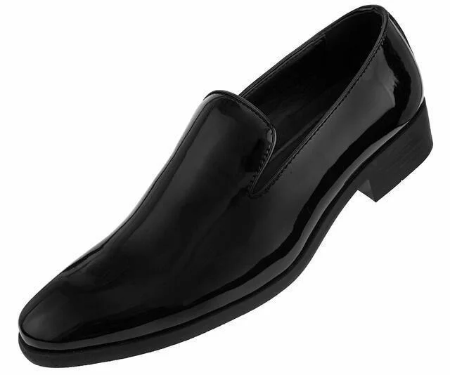 Cozy Lounge Wear Black Slip On Shiny Tuxedo Shoes