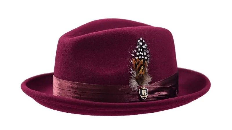 Retro Design Burgundy Fedora Wool Felt Dress Hat