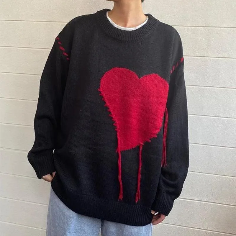 Lounge Chic Weirdcore Heart Embroidered Sweater