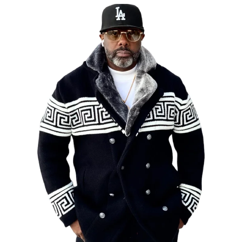 Fashionable And Versatile LCR DB High Collar "Lambo" Sweater + Detachable Fur (Black/White)