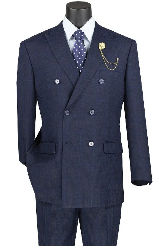 Trendy Items Navy Windowpane Double Breasted Suit