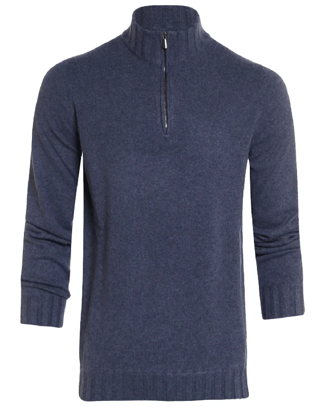 Elegant And Casual Blue Cashmere Quarter Zip Sweater