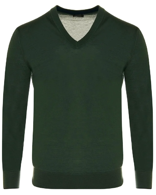 Noble And Elegant Olive Cashmere V-Neck Sweater