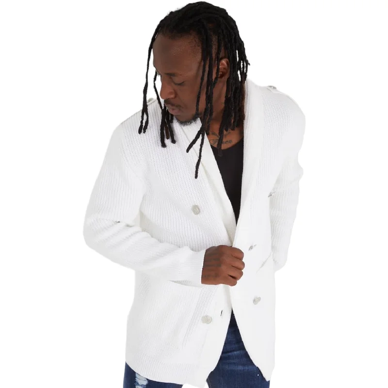 Cozy Dress Military DB Cardigan (Winter White) OIM