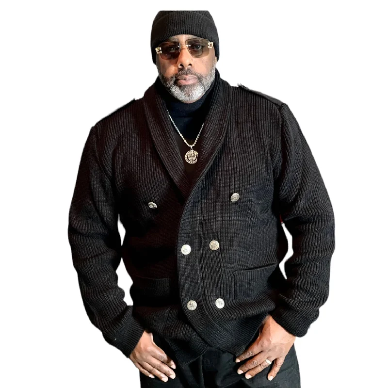 Luxe Comfort Military DB Cardigan (Black) OIM