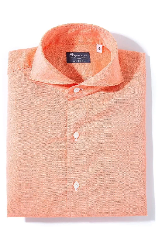 Simple And Comfortable Andorra Carlo Riva Cotton Linen Shirt In Tangerine